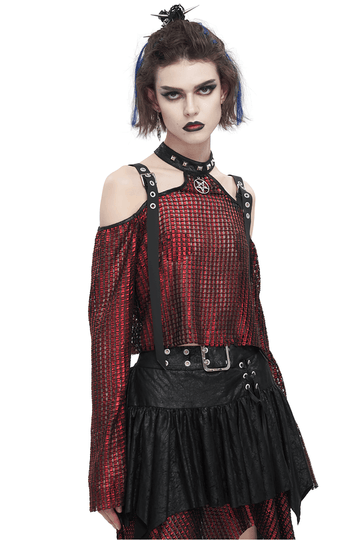 Chic Off-Shoulder Halter Top with Pentagram And Buckle